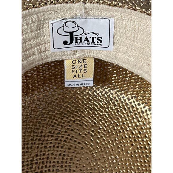 Vintage J Hats Gold Woven Straw Hat Made in Mexico One Size - Picture 5 of 6